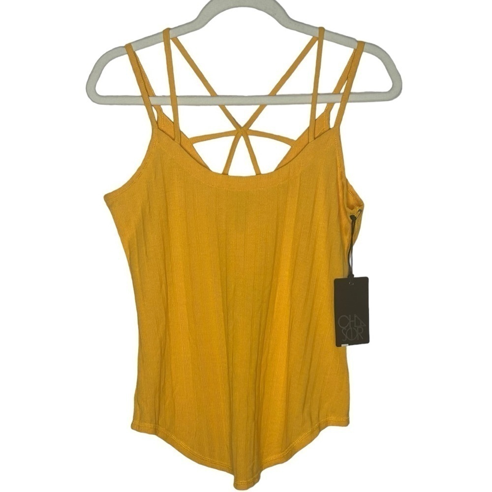 Chaser Yellow Ribbed Strappy Tank Top NWT